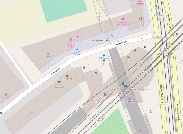 Lageskizze OpenStreetMap, Kontakt und Anfahrt, Praxis Frauenärzte am Garbátyplatz Pankow